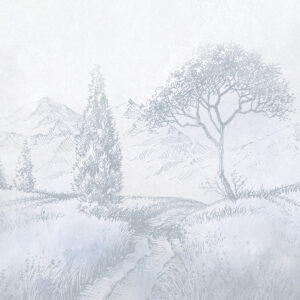 Carta da parati Paesaggio toscano, albero, campo, minimalismo, colori naturali blu