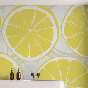 Carta da parati Fette di limone, agrumi tagliati, astrazione, frutta, colore giallo