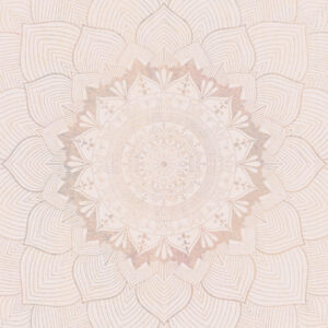 Carta da parati Mandala rotondo, carta da parati per lo spazio yoga o per armonizzare lo spazio personale. Mandala murale in caldi colori pastello su uno sfondo irregolare strutturato
