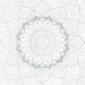 Carta da parati Mandala rotondo, carta da parati per lo spazio yoga o per armonizzare lo spazio personale. Mandala murale in tonalità grigie su sfondo eterogeneo strutturato