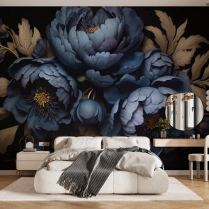 Carta da parati Peonie blu