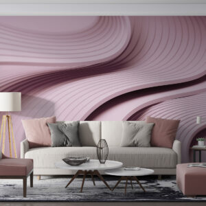 Carta da parati Eleganti onde voluminose in stile 3D in tonalità cipria