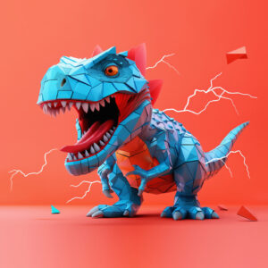 Carta da parati Dinosauro feroce con un fulmine nei colori rosso e blu