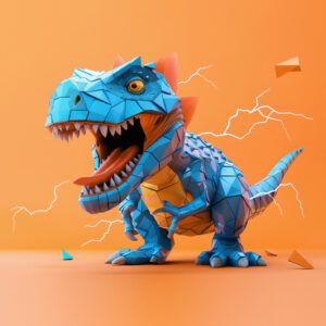 Carta da parati Dinosauro feroce con un fulmine nei colori giallo e blu