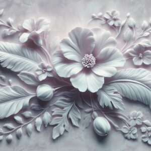 Carta da parati Arte murale in rilievo 3D raffigurante piume e fiori, con un grande papavero nei colori azzurro chiaro