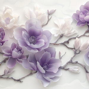 Carta da parati Fiori di magnolia viola in rilievo su un grazioso ramo