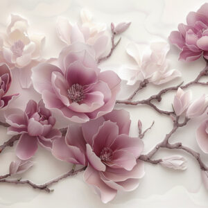 Carta da parati Fiori di magnolia rosa in rilievo su un grazioso ramo