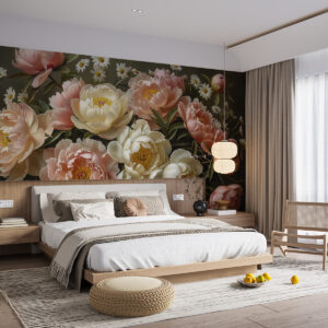 Carta da parati Bouquet di peonie, beige, rosa
