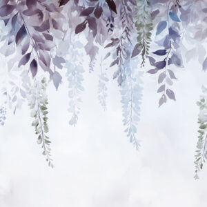 Carta da parati Glicine fiore ornamento, floreale, acquerello, colori blu e viola