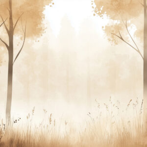 Carta da parati Acquerello foresta, nebbia, alberi, erba, paesaggio naturale, colore beige