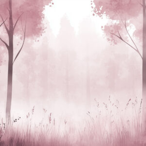 Carta da parati Acquerello foresta, nebbia, alberi, erba, paesaggio naturale, colore rosa