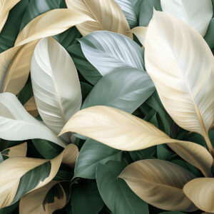 Carta da parati Grandi foglie tropicali nei colori verde e beige