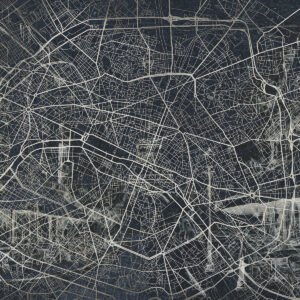 Carta da parati Mappa della città di Parigi, disegno al tratto, architettura, Francia, colori scuri