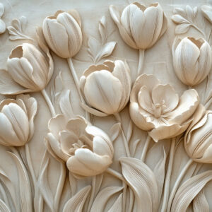 Carta da parati arte floreale 3D con graziosi tulipani in colore beige