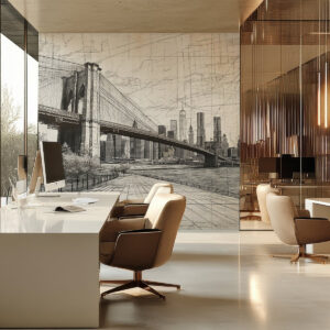 Carta da parati Panorama del ponte di Brooklyn realizzato con una tecnica di schizzo retrò con linee e graffi