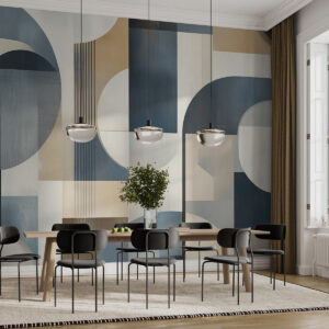 Carta da parati Carta da parati Art Déco con motivo geometrico nei toni del blu, del beige e del lattiginoso