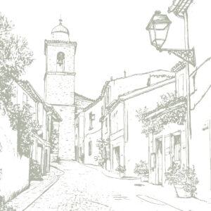 Carta da parati Strada della città, bella architettura, edifici, Mediterraneo, disegno al tratto, colore oliva