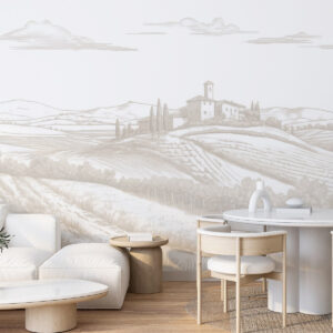 Carta da parati Paesaggi della Toscana, Italia, vigneti, natura, vecchio castello, colori beige