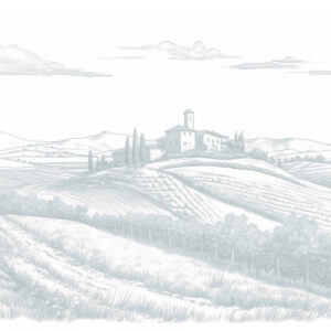 Carta da parati Paesaggi della Toscana, Italia, vigneti, natura, antico castello, colori blu