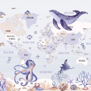 Carta da parati Mondo sommerso con mappa del mondo