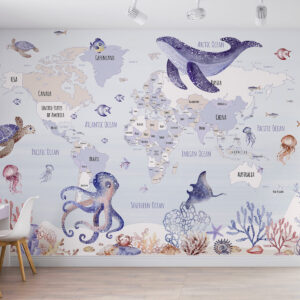 Carta da parati Mondo sommerso con mappa del mondo