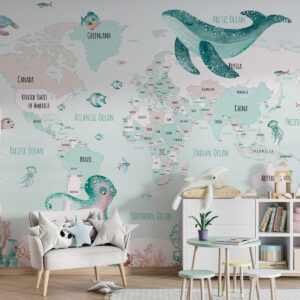 Carta da parati Mondo sommerso con mappa del mondo