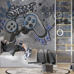 Carta da parati Console in stile street art sul muro grunge