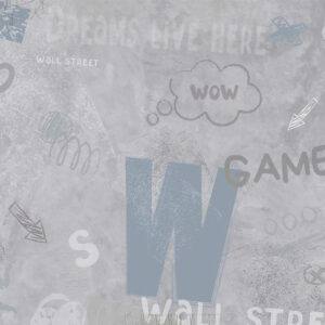 Carta da parati Design in stile street art con scritte di colore blu su sfondo di muro di cemento