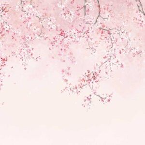 Carta da parati Rami con fiori rosa su uno sfondo pastello tenue