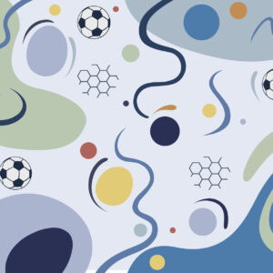 Carta da parati Forme astratte colorate, palloni da calcio e linee
