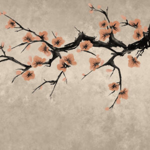 Carta da parati Ramo con fiori di pesco su sfondo ruvido