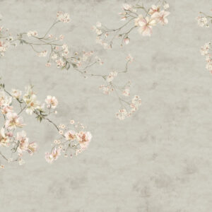 Carta da parati Rami floreali in stile chinoiserie su sfondo grigio