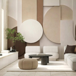 Carta da parati Forme geometriche beige in rilievo disposte in una composizione tridimensionale a strati: un'opera d'arte da parete in stile minimalista e moderno