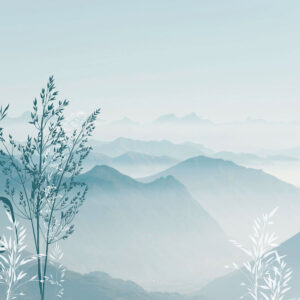 Carta da parati Vista montagna con piante e fiori
