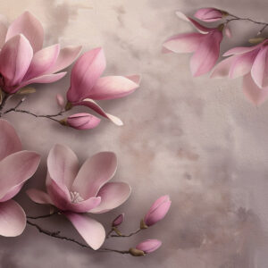 Carta da parati Delicate magnolie rosa su un muro di cemento