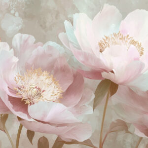 Carta da parati Delicate peonie nei toni del rosa e del beige