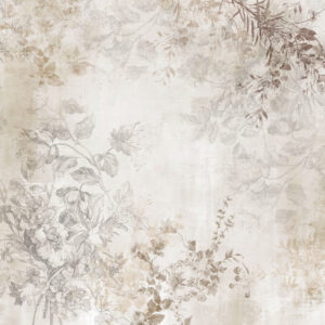 Carta da parati Arte floreale vintage con illustrazioni di fiori e foglie delicati in stile disegno, morbidi toni pastello beige e seppia