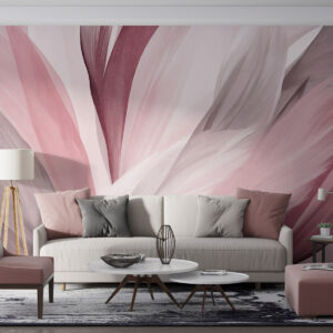 Carta da parati Piume astratte con texture in rosa, bianco, grigio e varie sfumature, sovrapposte su uno sfondo bianco