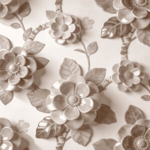 Carta da parati Elegante composizione beige composta da fiori tridimensionali scolpiti