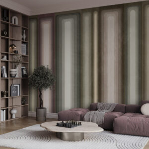 Carta da parati Rettangoli arrotondati verticali, astratti e con texture, in tonalità tenui di marrone, beige e rosa pallido